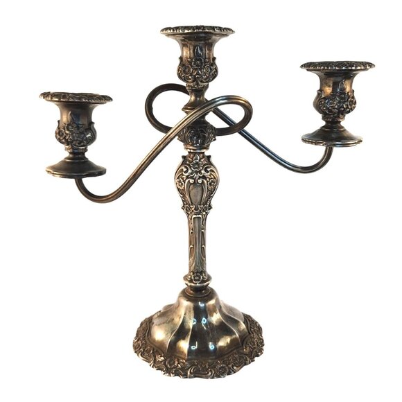 Ornate Silverplate 3-Arm Candelabra Rococo Style Midcentury 1960 Decorative Piec - Picture 2 of 16